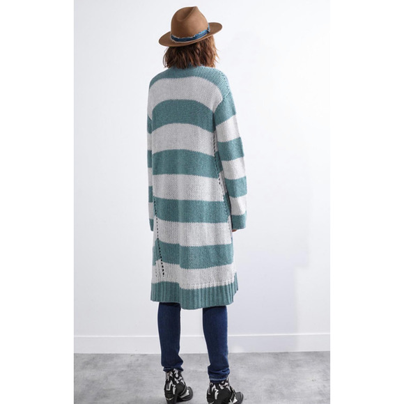 ZADIG & VOLTAIRE Sweater Womens Medium Romy Raye Striped Cashmere Long Cardigan - Picture 2 of 15